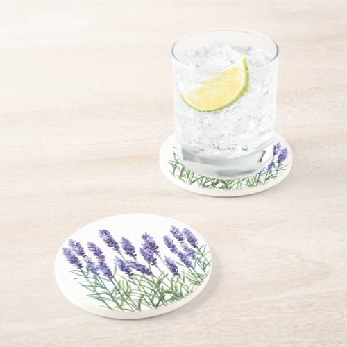 Lavender painted with watercolors coaster