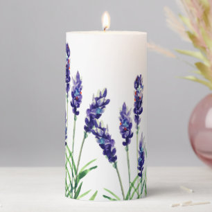 Lavender painted with watercolors pillar candle