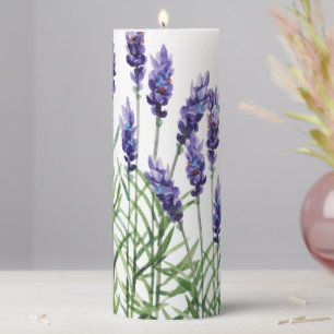 Lavender painted with watercolors pillar candle