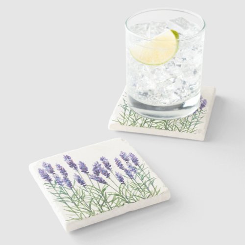 Lavender painted with watercolors stone coaster