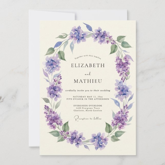 Lavender Painterly Blossom Wedding Invitation (Front)