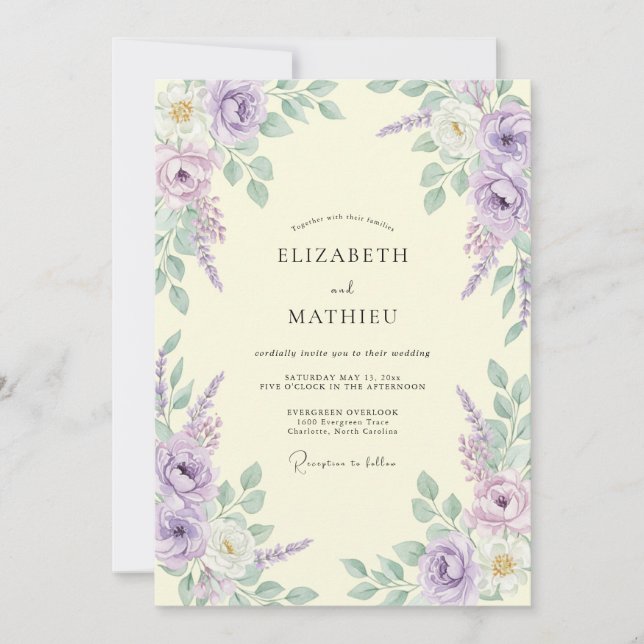 Lavender Painterly Floral Romance Wedding Invitation (Front)