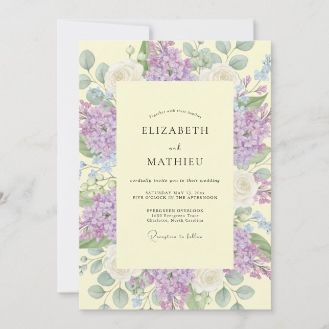 Lavender Painterly Floral Spring Wedding Invitation (Front)