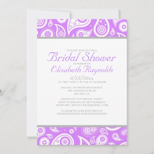 Lavender Paisley Bridal Shower Invitations