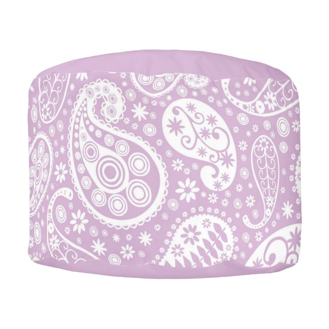 Lavender Paisley Round Pouf (Front)