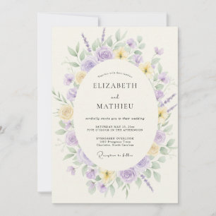 Lavender Pale Yellow Dreamy Floral Wedding Invitation