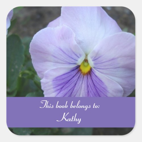 Lavender Pansy Bookplate Sticker