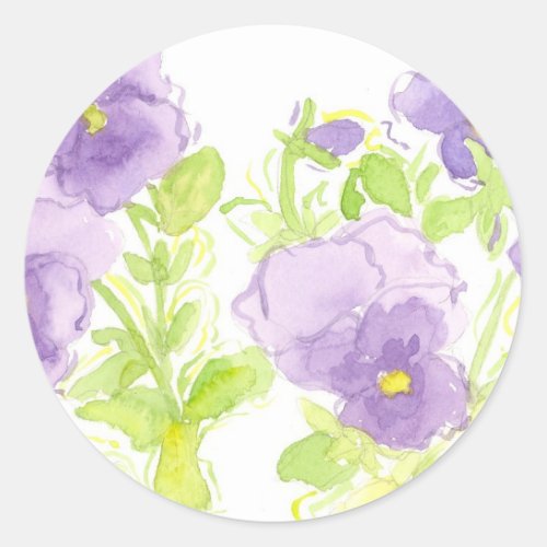 Lavender Pansy Watercolor Cottage Garden Classic Round Sticker