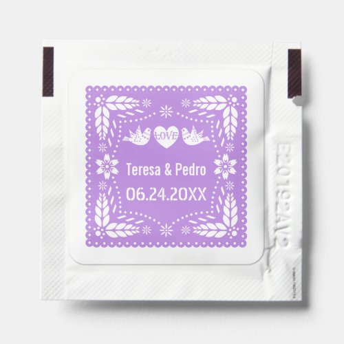 Lavender papel picado love birds wedding fiesta hand sanitizer packet