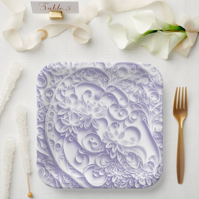 Lavender Paper Quilling Daisy Design Plates (Wedding)