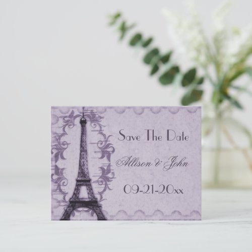 Lavender Paris Grunge Save The Date Postcard