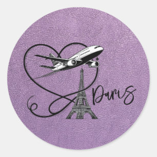 Lavender Paris Passport Classic Round Sticker