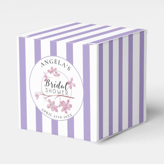 Lavender Parisian Stripes Bridal Shower  Favor Boxes (Front Side)