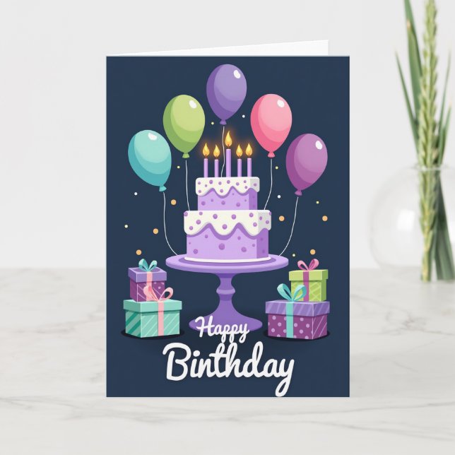 Lavender Party Birthday Card (Front)