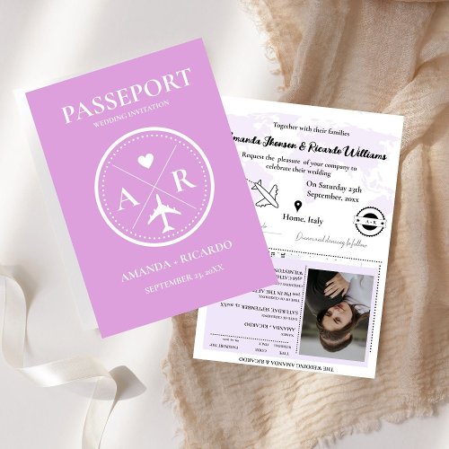 Lavender Passport Photo Wedding Invitation