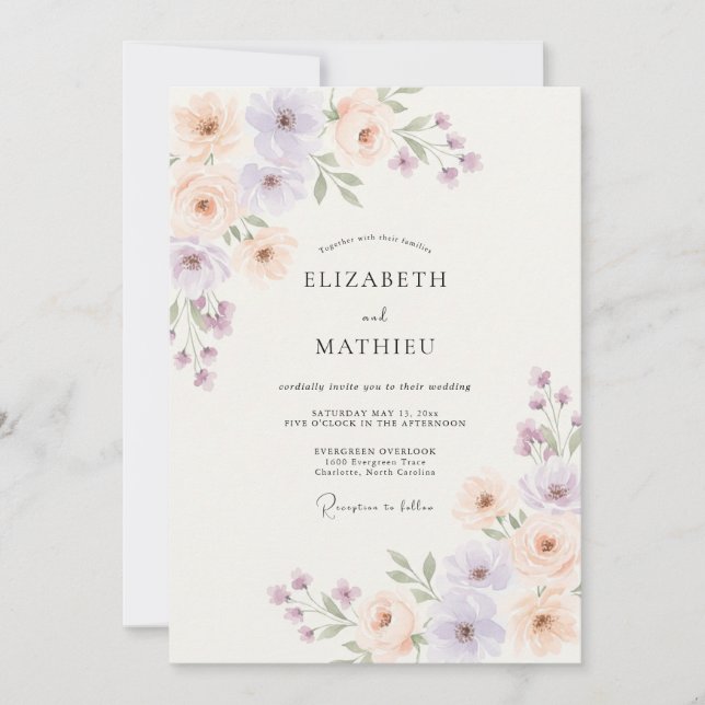 Lavender Pastel Floral Wedding Invitation (Front)