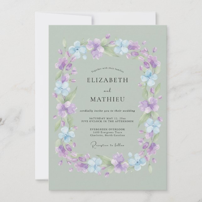 Lavender Pastel Floral Wreath Wedding Invitation (Front)