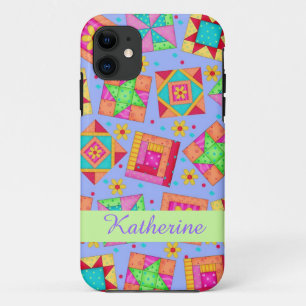 Lavender Patchwork Quilt Art Name Personalized iPhone 11 Case