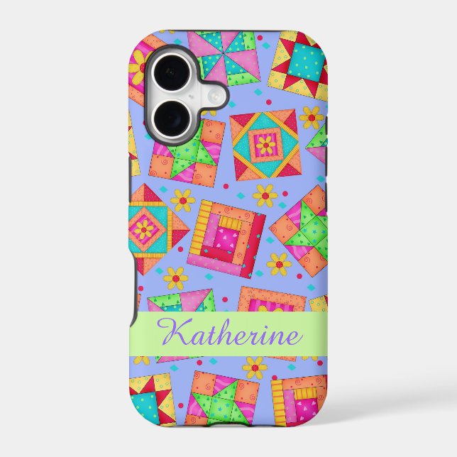 Lavender Patchwork Quilt Art Name Personalized Iphone Case (Back)