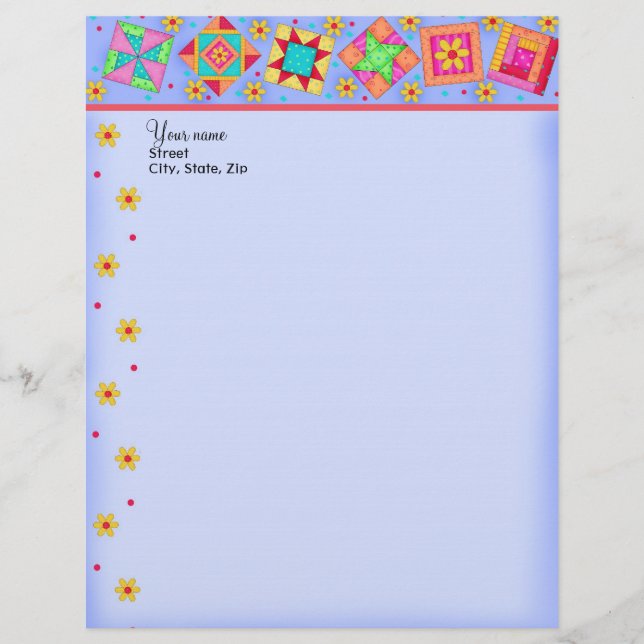 Lavender Patchwork Quilt Blocks Letterhead (Front)