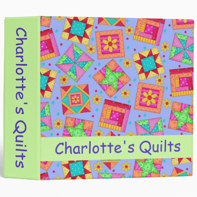 Lavender Patchwork Quilt Name Personalized Album 3 Ring Binder (Front/Spine)