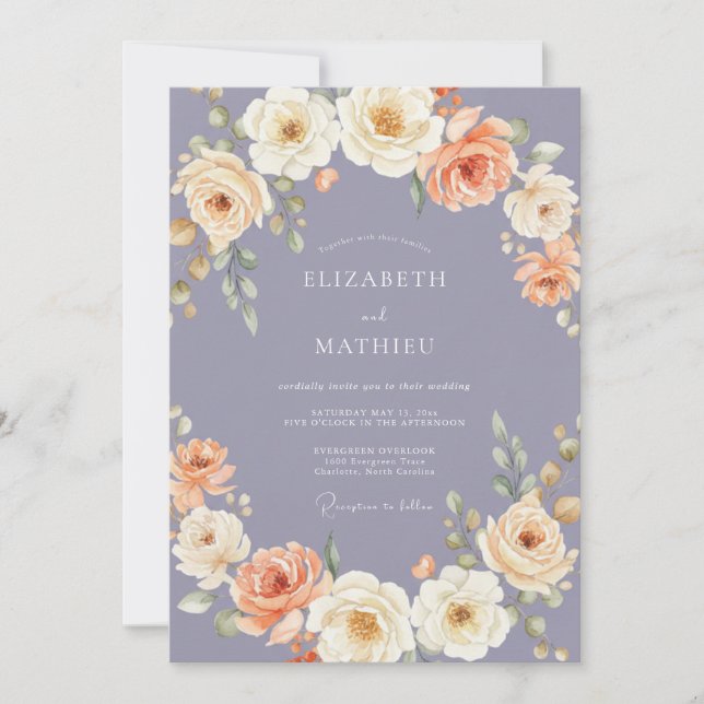 Lavender Peach Bloom Romance Wedding Invitation (Front)