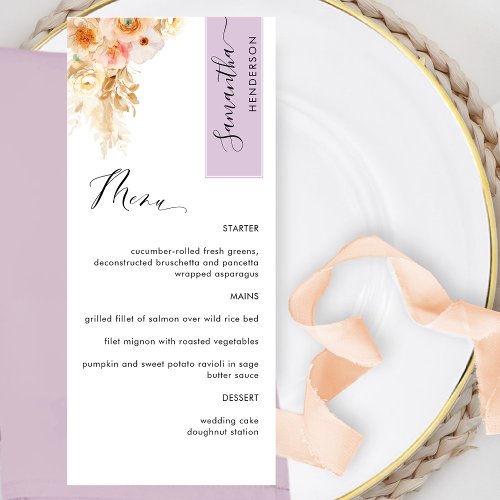 Lavender Peach Blush Personalized with Guest Name Menu
