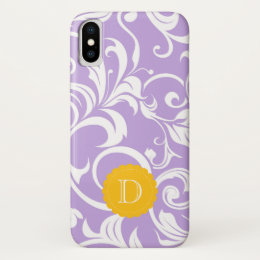 Lavender Peach Floral Wallpaper Custom Monogram iPhone X Case