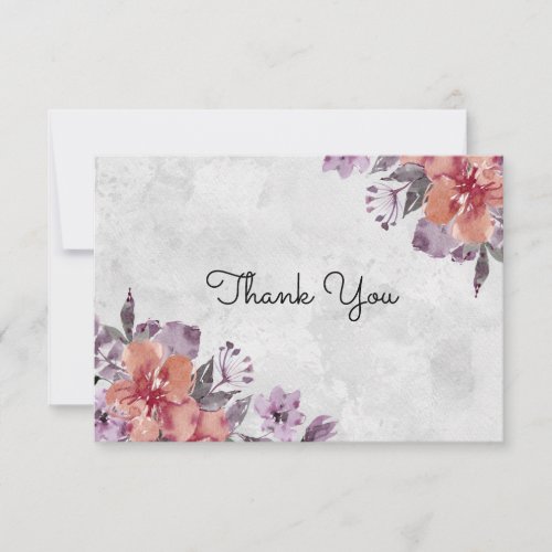 Lavender Peach Floral Watercolor Wedding Thank You Card