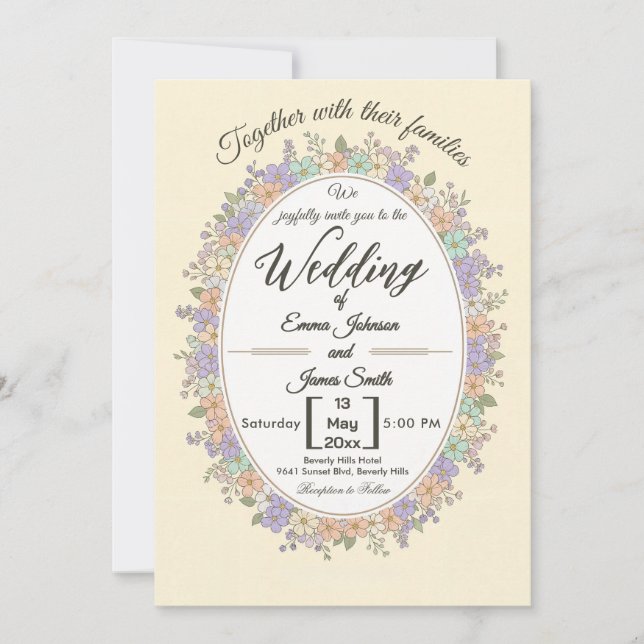 Lavender & Peach Floral Wreath Wedding Invitation (Front)