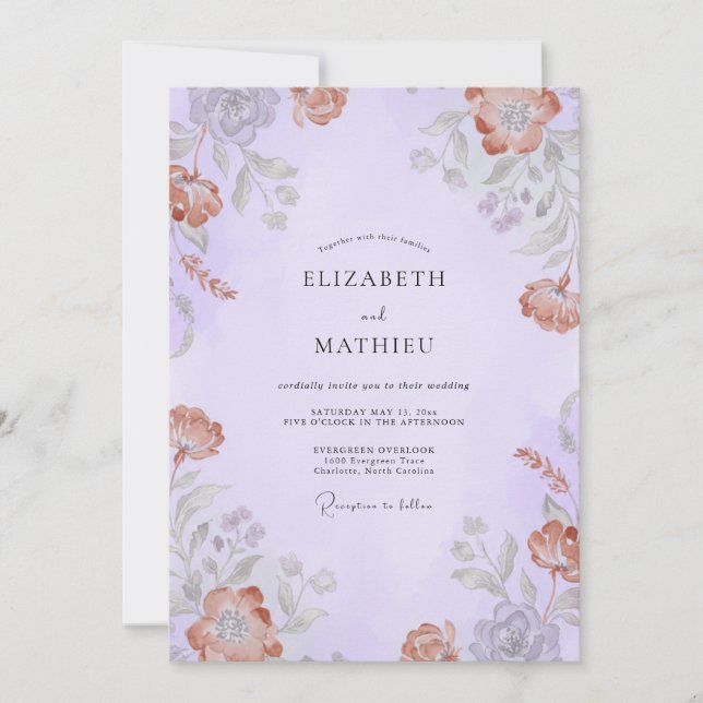 Lavender Peach Muted Spring Wedding Invitation (Front)