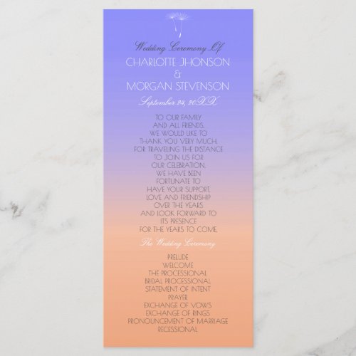 Lavender Peach Pastel Ombre Wedding Program