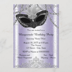 Lavender Pearl Glitter Purple Masquerade Party Invitation