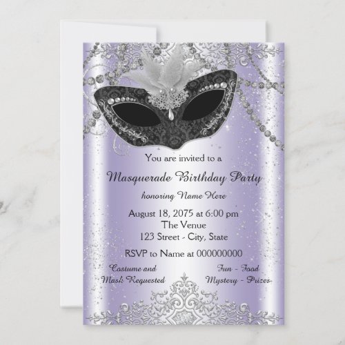 Lavender Pearl Glitter Purple Masquerade Party Invitation