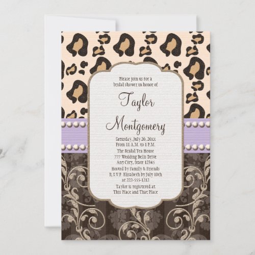Lavender Pearl Leopard Print Bridal Shower Invitation