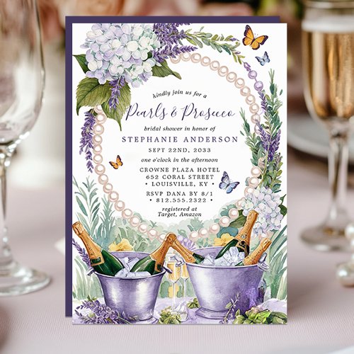 Lavender Pearls And Prosecco Garden Bridal Shower Invitation