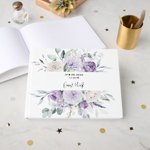 Lavender Peonies and White Roses Wedding Guest Book