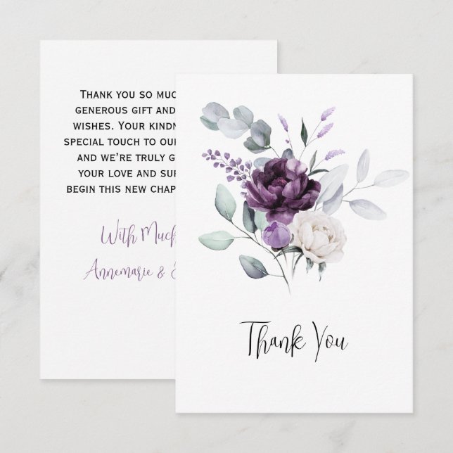 Lavender Peonies and White Roses Wedding Thank You (Front/Back)