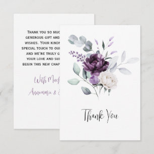 Lavender Peonies and White Roses Wedding Thank You Card