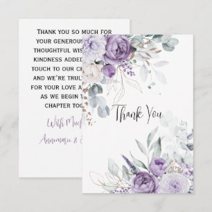 Lavender Peonies and White Roses Wedding Thank You Card