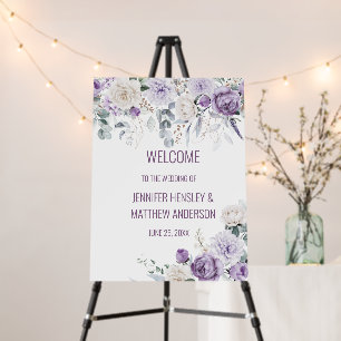Lavender Peonies White Roses Wedding Sign