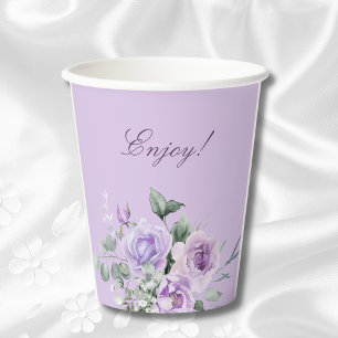 Lavender Peony Floral Bridal Shower Paper Cups