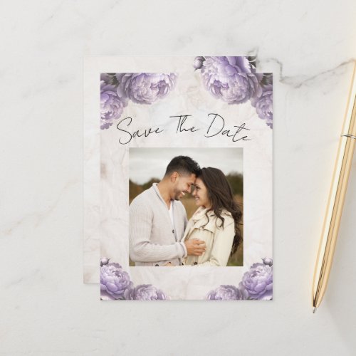 Lavender Peony Flowers Vintage Save the Date Announcement Postcard