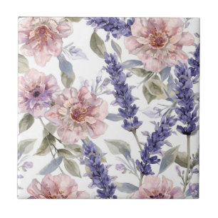 Lavender Peony Watercolor Floral Garden Ceramic Tile