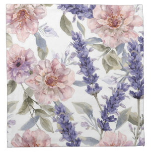 Lavender Peony Watercolor Floral Garden Cloth Napkin