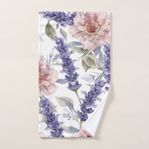 Lavender Peony Watercolor Floral Garden  Hand Towel