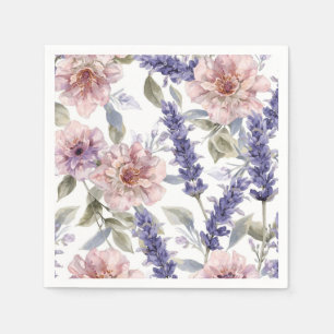 Lavender Peony Watercolor Floral Garden Napkins