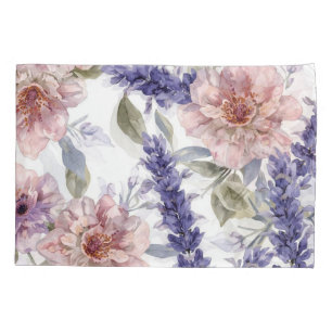 Lavender Peony Watercolor Floral Garden Pillow Case