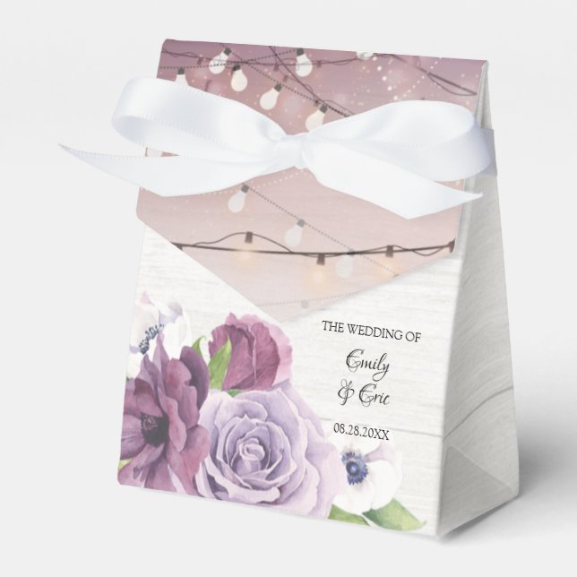 Lavender Peony Wood String Of Lights Wedding Favor Boxes (Front Side)