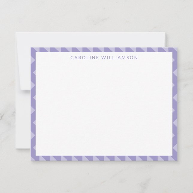 Lavender Periwinkle Geometric Border Custom Name Note Card (Front)
